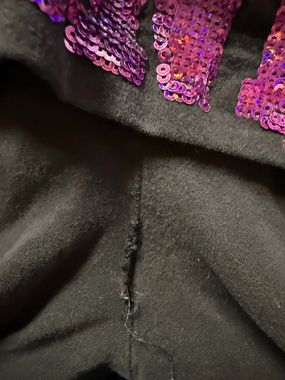 PINK Victoria's Secret Black Fold-Over Leggings with Purple Sequin Logo - Picture 3 of 3